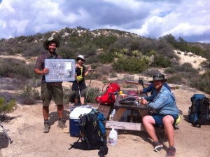 Enjoying the spoils of a 'hiker box' outside of Anza, CA.